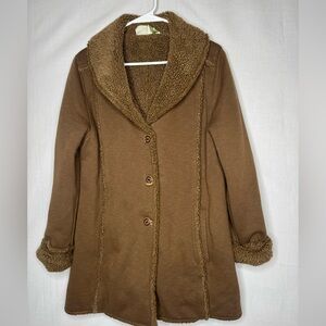 Vintage Eddie Bauer Sherpa Lined Faux Suede Penny Lane Coat Brown Sz M Cabincore